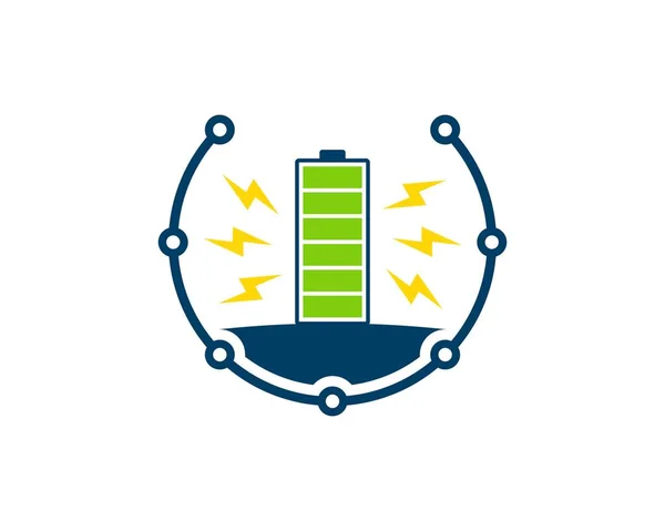 Kruhový Obvod Elektrickou Baterií Bleskem — Stockový vektor