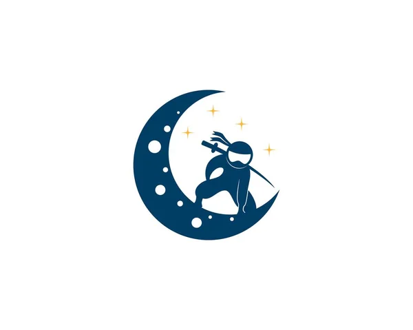 Ninja Sulla Luna Crescente Illustrazione Logo — Vettoriale Stock