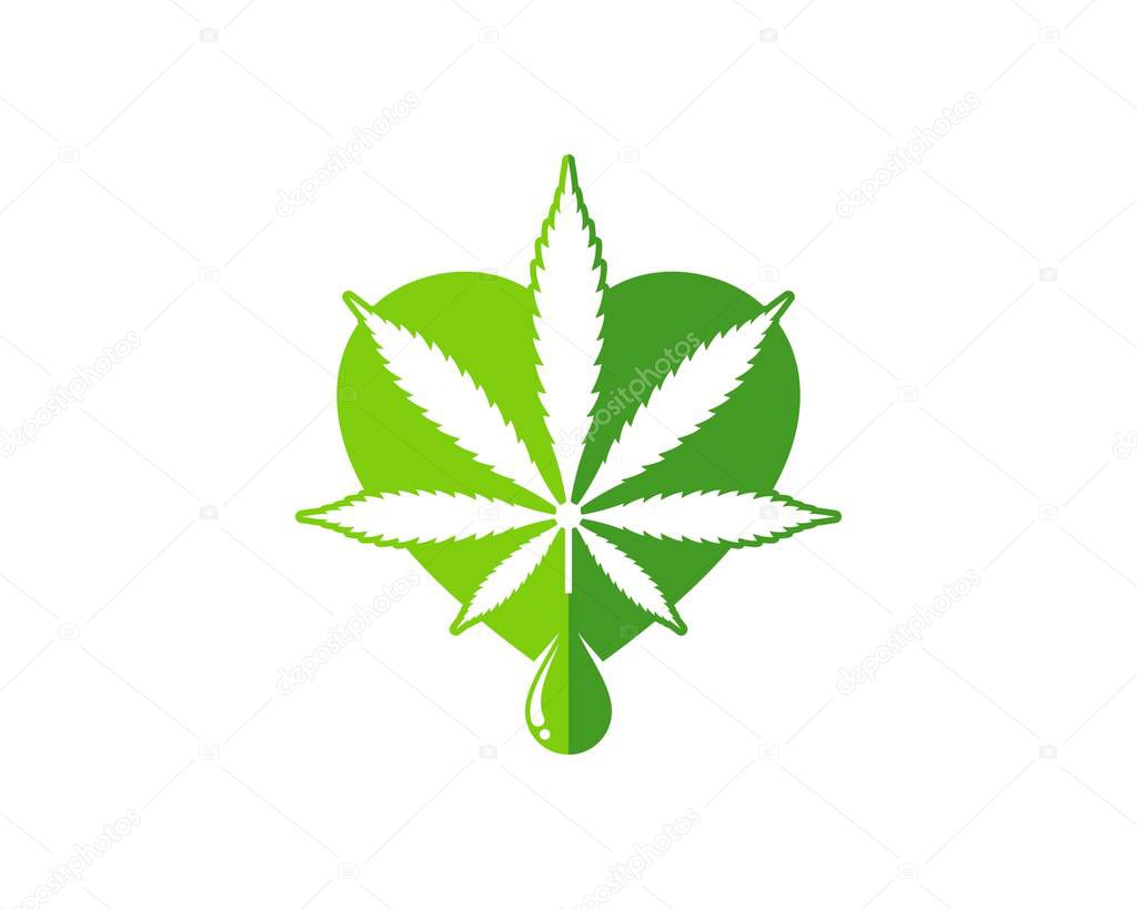 Simple love shape with cannabis and water drop inside