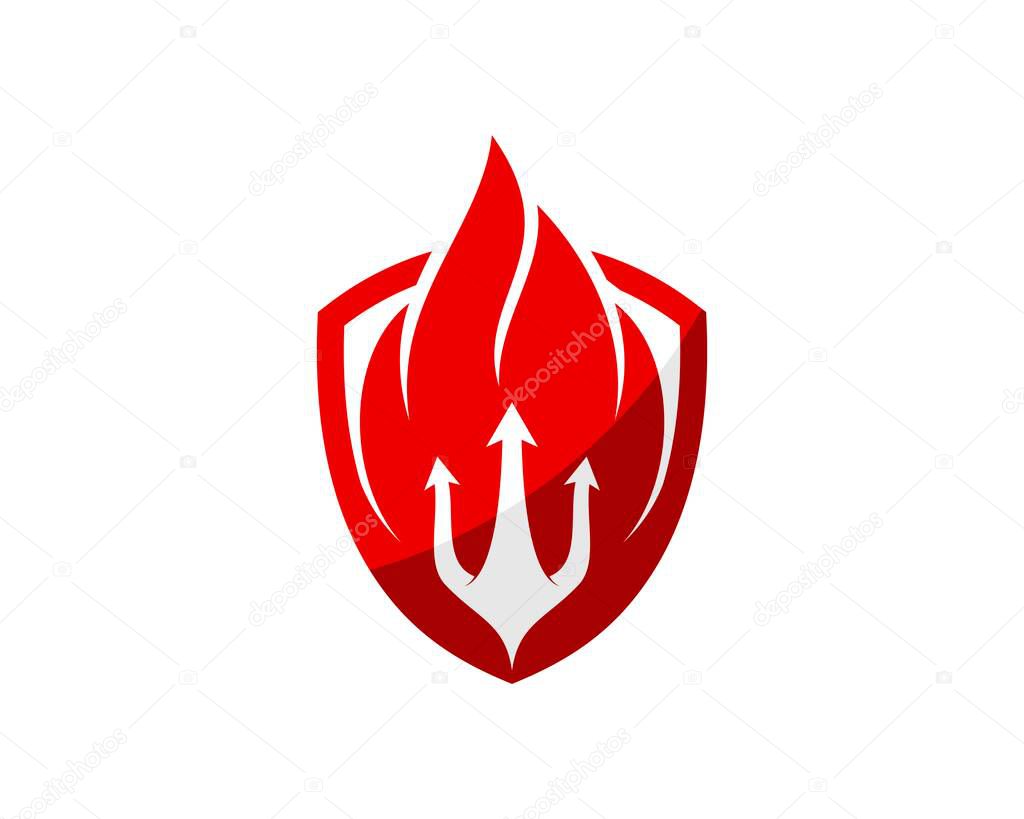 Simple shield with fire flames and trident