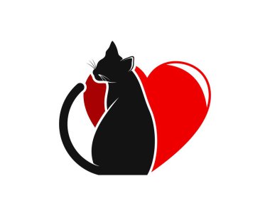 İçinde siyah kedi olan kırmızı aşk şekli.