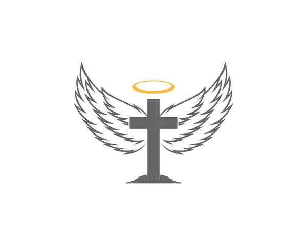 広がった翼のイラストとキリスト教のクロス — ストックベクタ