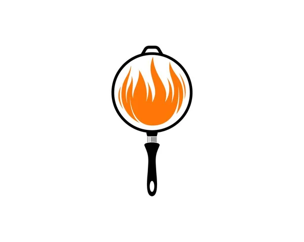 Poêle Frire Avec Flamme Feu Milieu — Image vectorielle