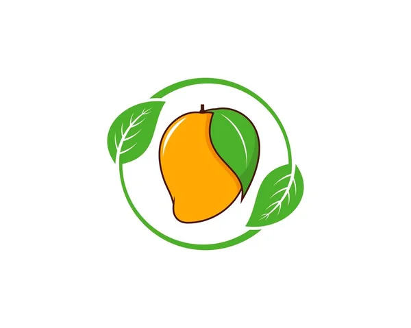 圆形叶子上的新鲜芒果标志 — 图库矢量图片