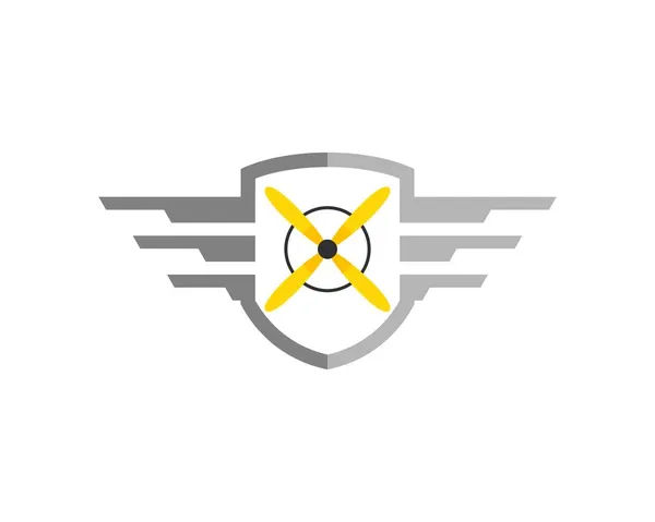 Einfaches Schild Mit Ausgebreiteten Flügeln Und Flugzeugpropeller Innen — Stockvektor