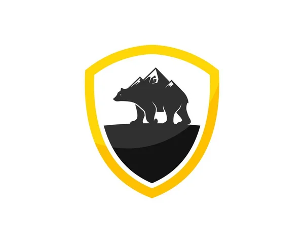 歩く山熊のいるシンプルな盾 — ストックベクタ