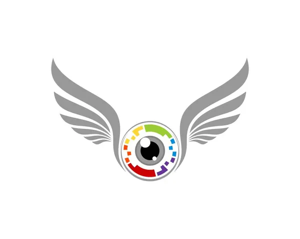Pixel Φακό Μάτι Εξάπλωση Φτερά Λογότυπο — Διανυσματικό Αρχείο