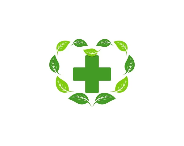 Amor Hoja Verde Con Más Símbolo Médico Dentro — Vector de stock