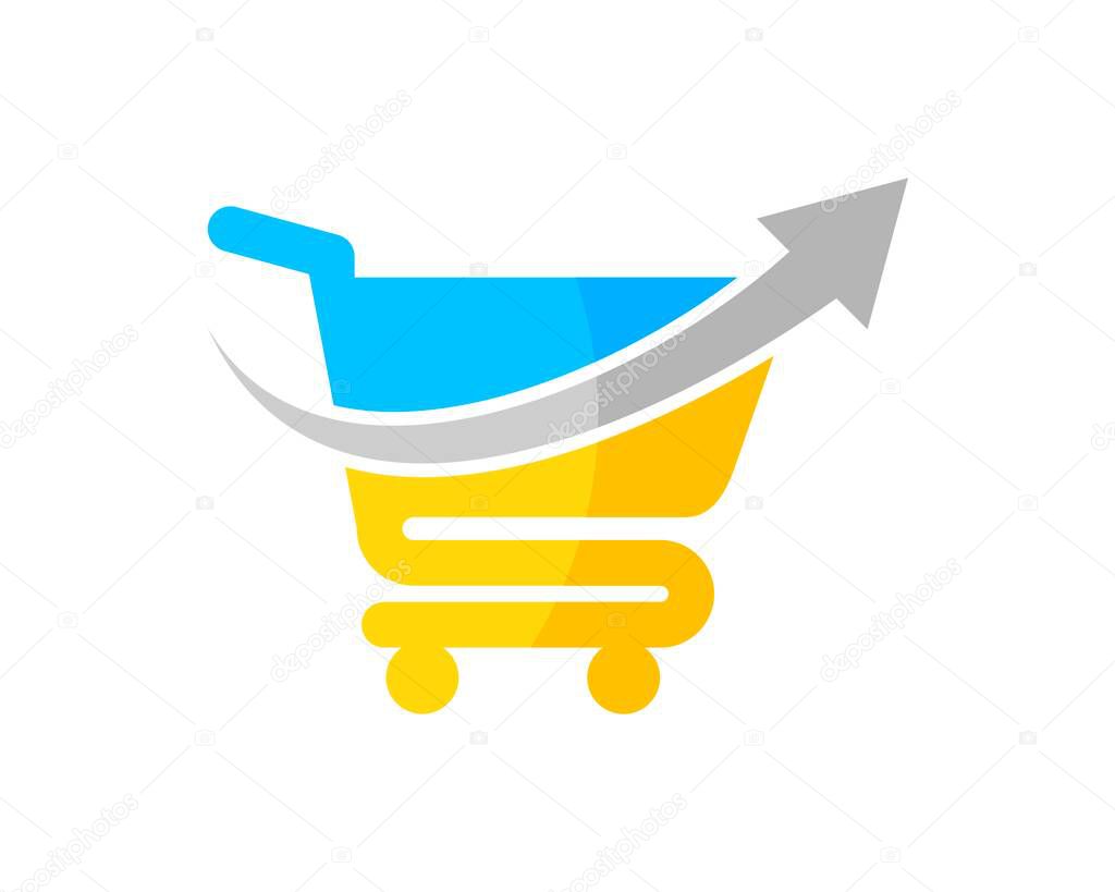 Simple shopping cart with up arrow inside