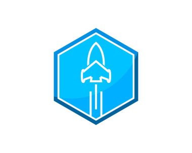 İçinde roket çizgisi olan basit altıgen şekil