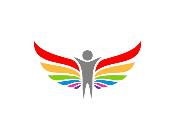 Gente Feliz Con Logotipo Alas Extendidas Arco Iris — Archivo Imágenes Vectoriales