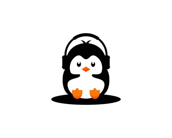 Pinguim Bonito Usando Ilustração Fone Ouvido —  Vetores de Stock