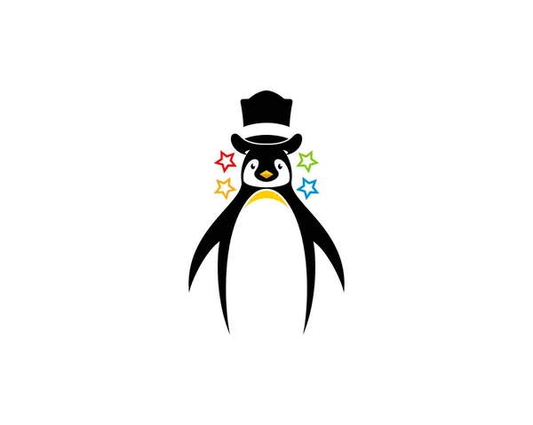 Penguin Χρησιμοποιώντας Ένα Μαγικό Καπέλο Αστέρια Γύρω — Διανυσματικό Αρχείο