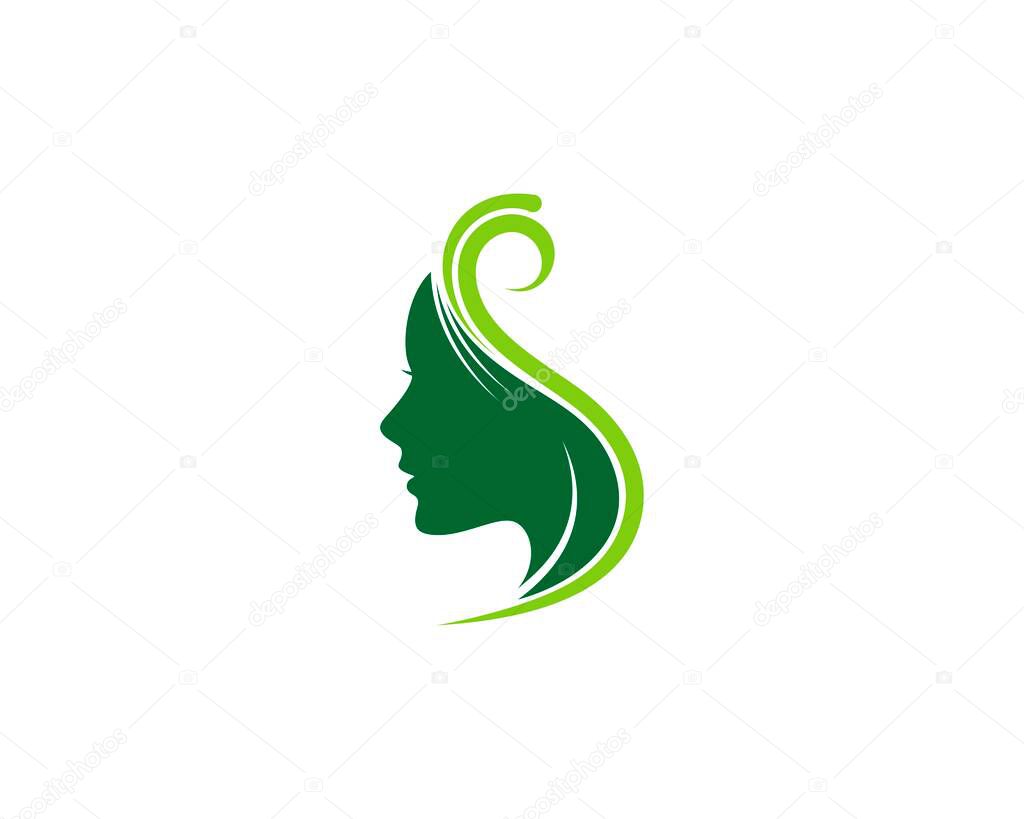 Green twigs and beauty woman head illustration