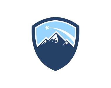 Dağ ve içinde kayan yıldız olan basit bir kalkan.