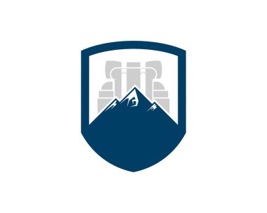 İçinde dağ ve sırt çantası olan bir kalkan.