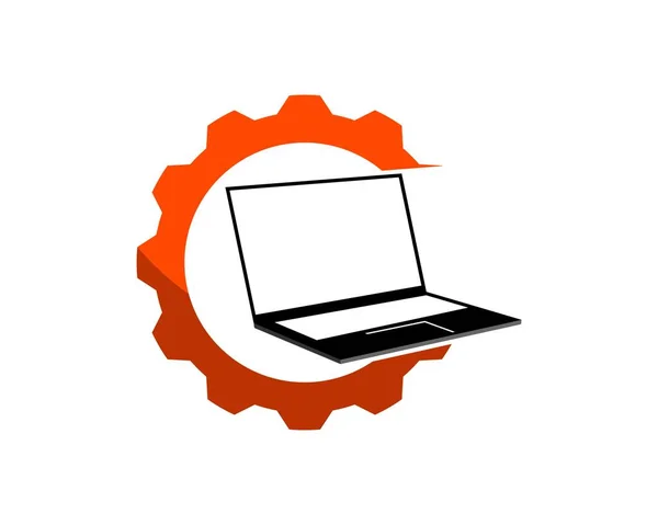 Reparatie Apparatuur Met Slanke Laptop Binnen — Stockvector