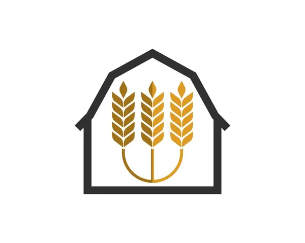 シンプルな納屋の輪郭の中に3つの小麦 — ストックベクタ
