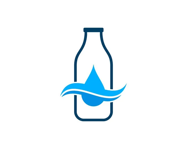 Melkfles Omtrek Met Waterdruppel Swoosh Binnen — Stockvector