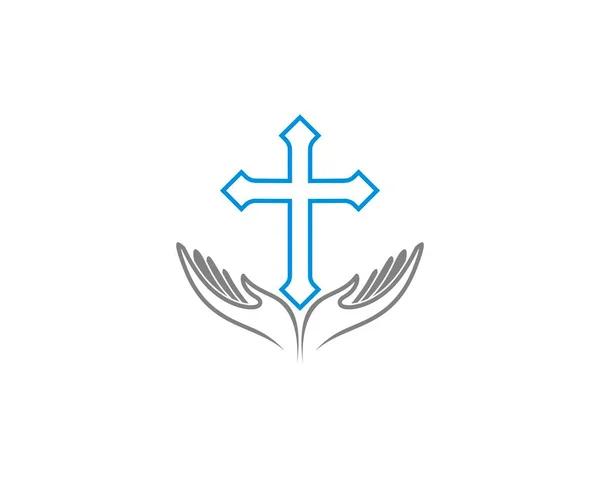 願い事の手のイラストでキリスト教徒の十字架 — ストックベクタ