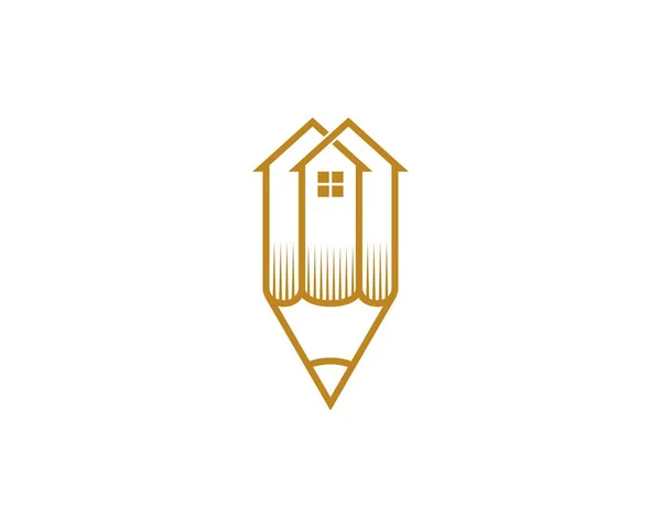 Crayon Combiné Avec Maison Toiture Dans Logo Contour — Image vectorielle
