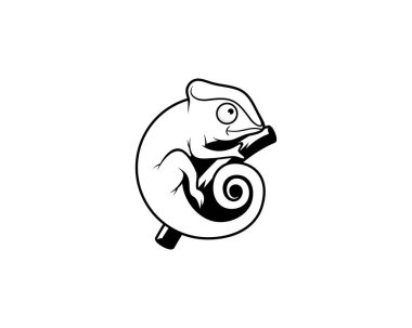 Dal dallarındaki bukalemun siluet illüstrasyon logosu