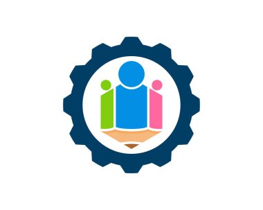 İçinde bir grup insan ve kalem olan bir vites.