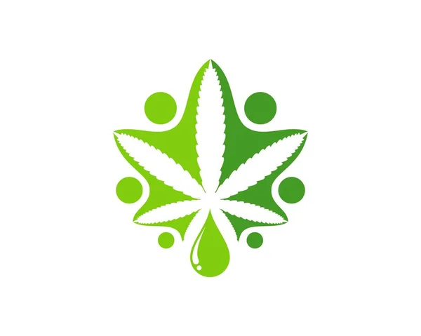 概要人と水の滴のグループを持つ大麻の葉 — ストックベクタ