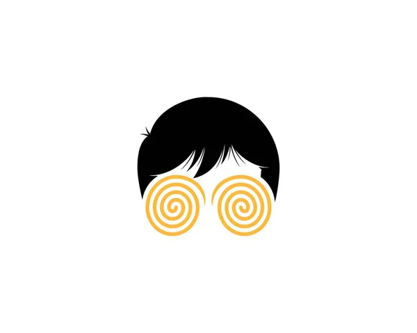 Geek Ragazzo Con Twirl Occhi Illustrazione Logo — Vettoriale Stock