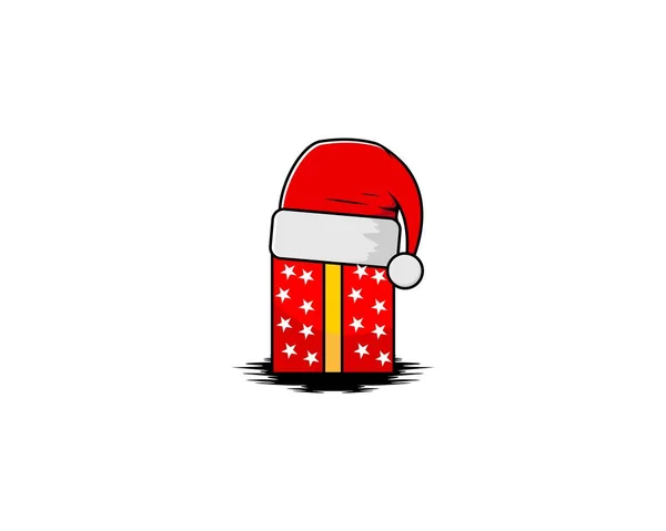 Chapeau Noël Santa Sur Illustration Boîte Cadeau — Image vectorielle