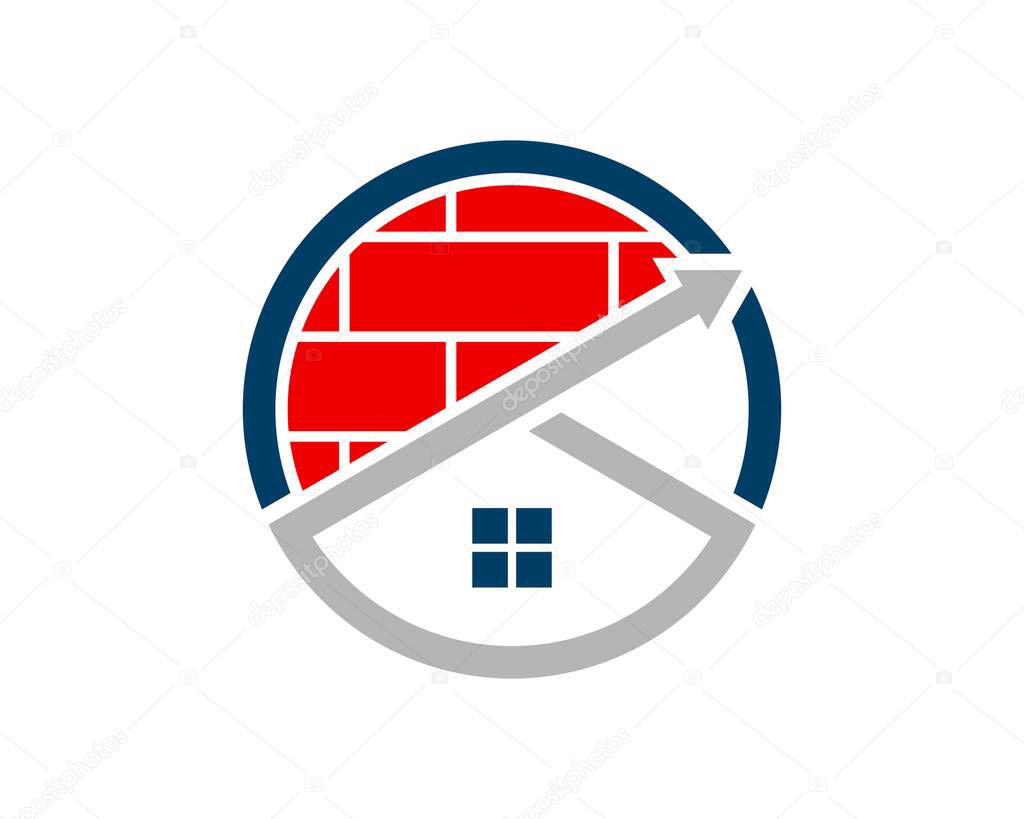Circle shape with house bricks and arrow