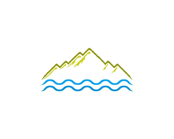 Silueta Montaña Mar Ola Logo — Vector de stock