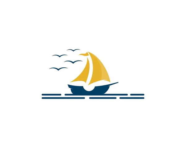 Sailing Boat Golden Sail Logo — Stock Vector