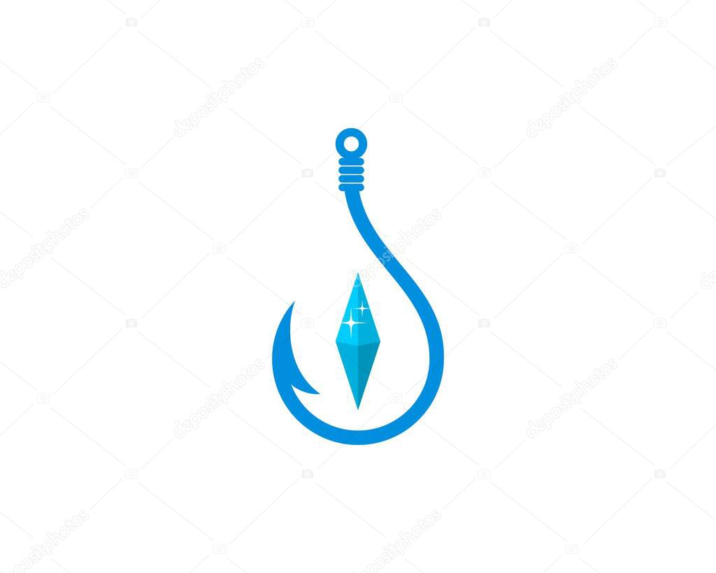 Diamond gems in the fishing hook logo