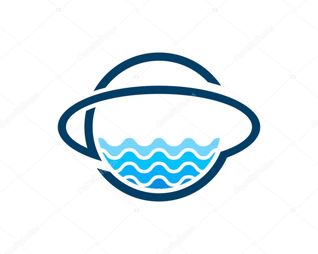 Abstract ring planet with beach wave inside