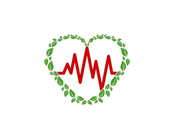 愛の自然の葉のロゴの医療パルス — ストックベクタ