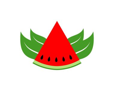 Arkasında yeşil yaprak olan karpuz dilimi