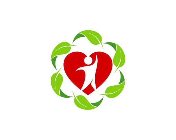 Сердце Люди Внутри Логотипа Листа Круга — стоковый вектор
