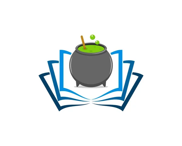 Otwarte Strony Książki Logo Ilustracji Czarownicy Pot — Wektor stockowy