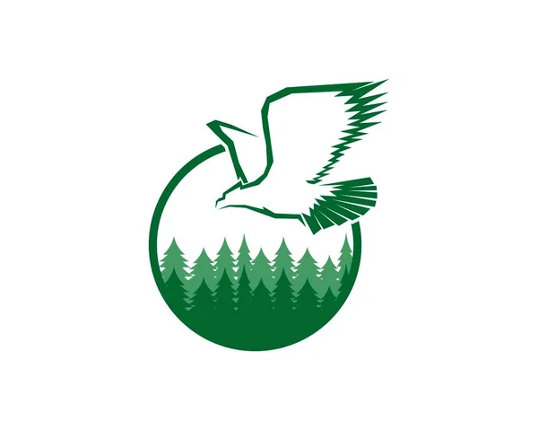 Águila Voladora Árbol Del Bosque Ilustración Logo — Vector de stock