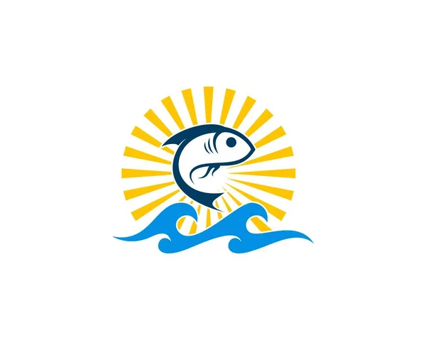 Логотип Прыгающей Рыбы Морских Волнах — стоковый вектор