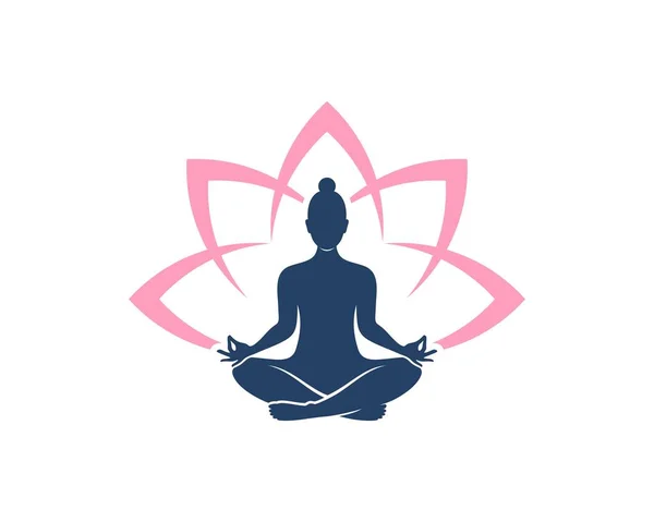 Women Yoga Abstract Lotus Flower — Stock Vector