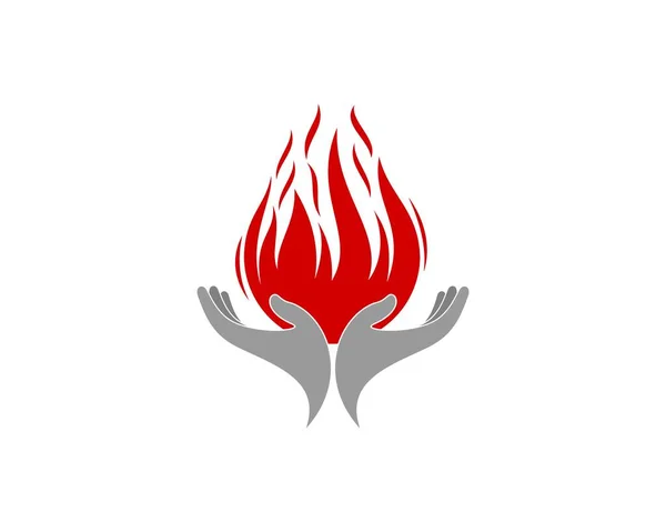 Llama Fuego Logotipo Cuidado Mano — Archivo Imágenes Vectoriales