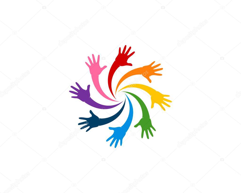 Circular helping hands with spectrum color