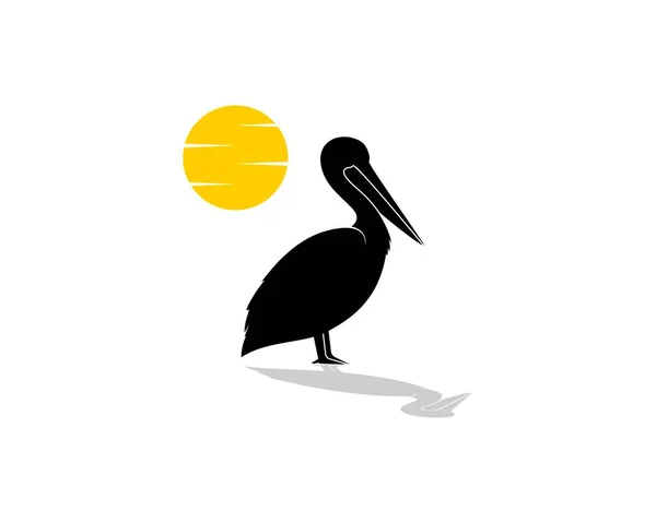 Pelican Silhouette Sunset Logo — Stock Vector