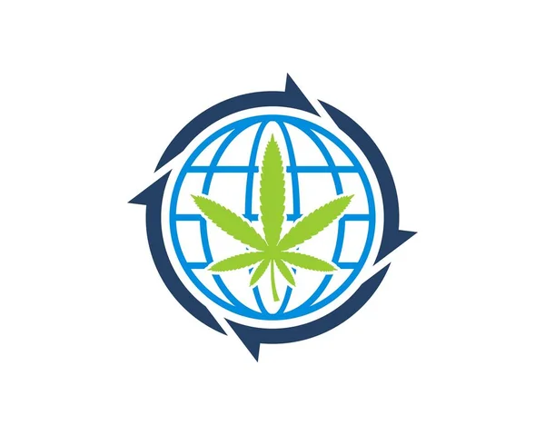 Flèche Circulaire Avec Globe Abstrait Cannabis Intérieur — Image vectorielle