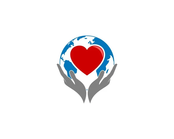 Mão Cuidado Amor Logotipo Globo —  Vetores de Stock