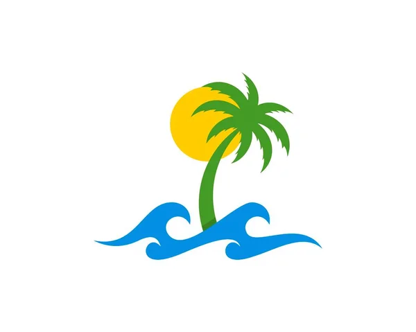 蓝色海浪图解标识上的棕榈树 — 图库矢量图片