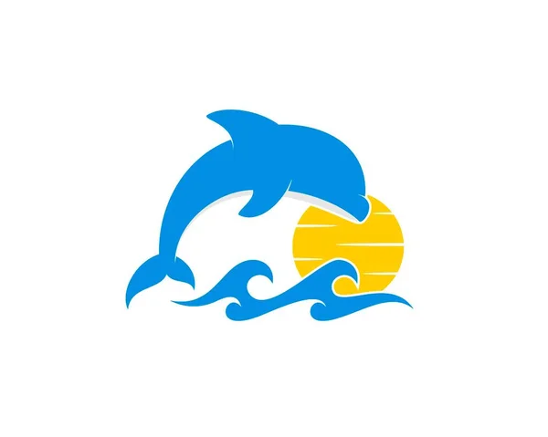 Прыгающий Дельфин Логотипе Морской Волны — стоковый вектор