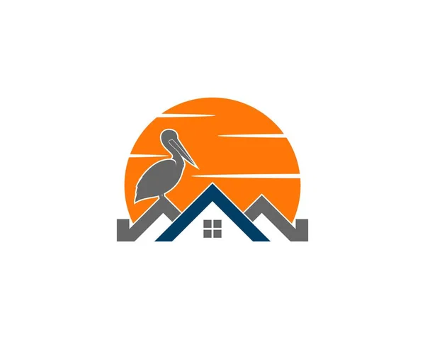Pelican Sur Toit Illustration Maison — Image vectorielle
